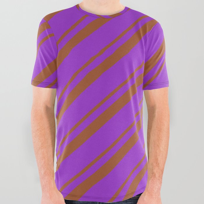 Sienna and Dark Orchid Colored Pattern of Stripes All Over Graphic Tee