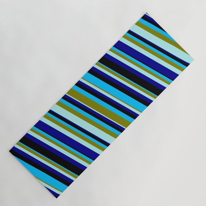 Eyecatching Deep Sky Blue, Green, Turquoise, Dark Blue, and Black Colored Pattern of Stripes Yoga Mat