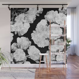 White Peony Flowers Black Background #decor #society6 #buyart Wall Mural