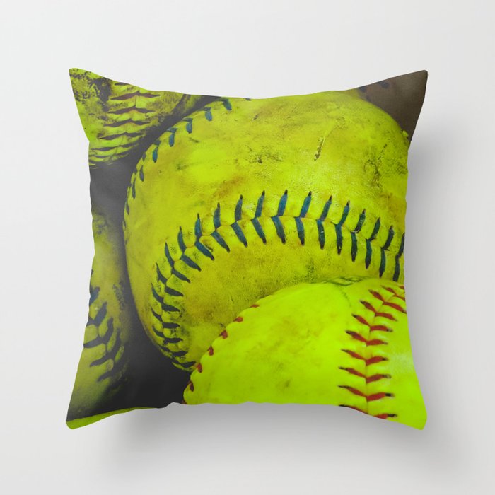 A Bucket Full of Softballs Throw Pillow