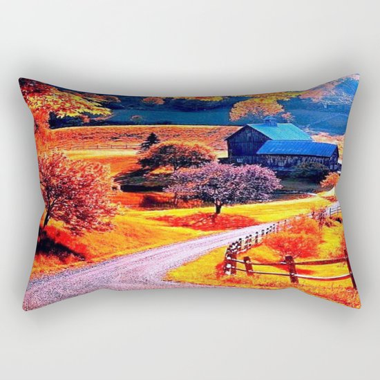 Farmhouse In Autumn Rectangular Pillow