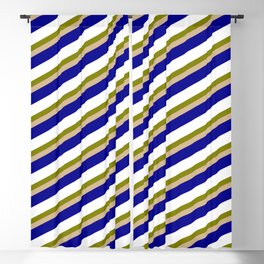 [ Thumbnail: Green, Tan, Dark Blue, and White Colored Stripes/Lines Pattern Blackout Curtain ]