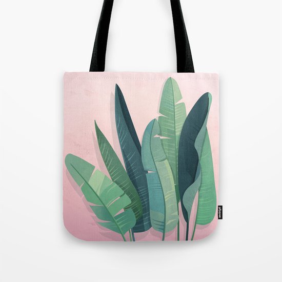 Tropical plants on pink background Tote Bag