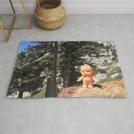 Kewpie Hikes Rug | Forest, Adventure, Woods, Kewpiedoll, Digital, Mountains, Miniature, Photo, Toyphotography 