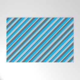 [ Thumbnail: Deep Sky Blue, Light Blue, and Dim Grey Colored Striped/Lined Pattern Welcome Mat ]