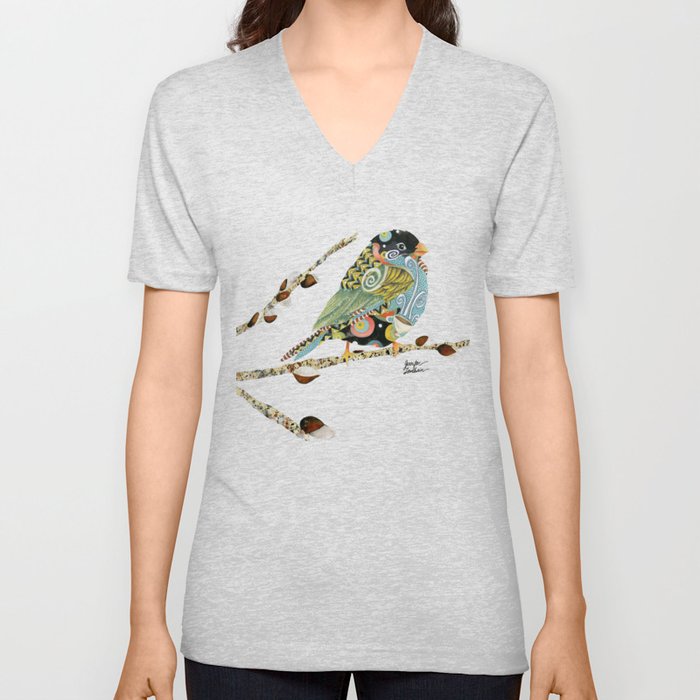 Cafe Swirly Bird 4 V Neck T Shirt