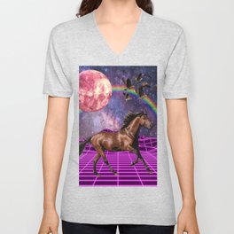 Galactic horse vaporwave art V Neck T Shirt