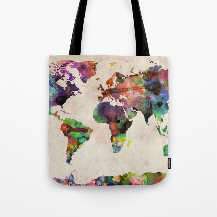 World Map Urban Watercolor Tote Bag by artPause - Michael Tompsett ...