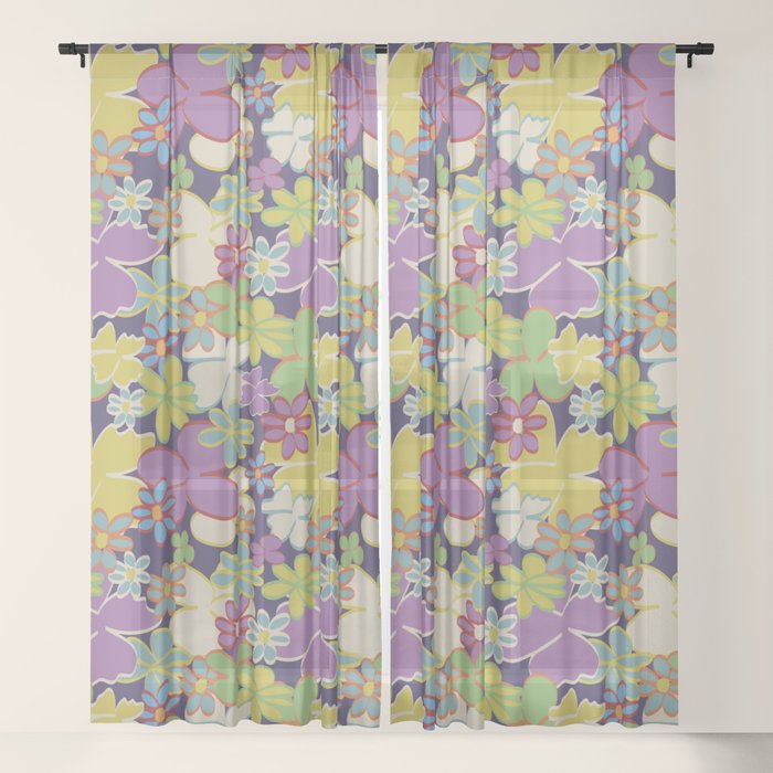 Bright Blooms On Dark Purple Sheer Curtain By Heartsoulcreate