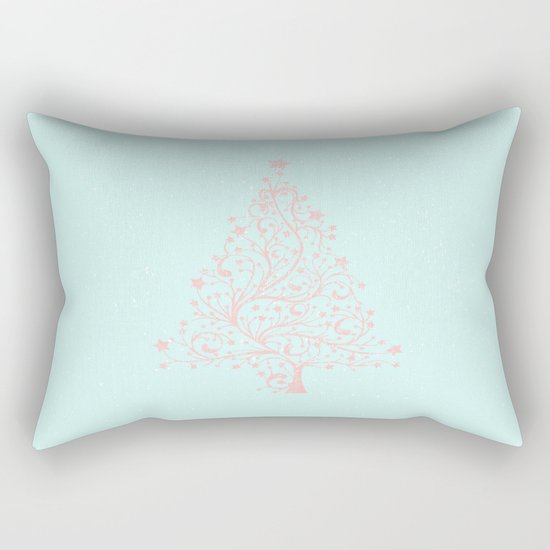 Merry christmas- Pink abstract christmastree on turquoise backround Rectangular Pillow
