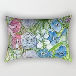 Rainbow Garden Watercolor Ink Painting Rectangular Pillow