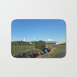 Taranaki NewZealand Scene, Cape Egmont, Lighthouse and Mt Taranaki Bath Mat