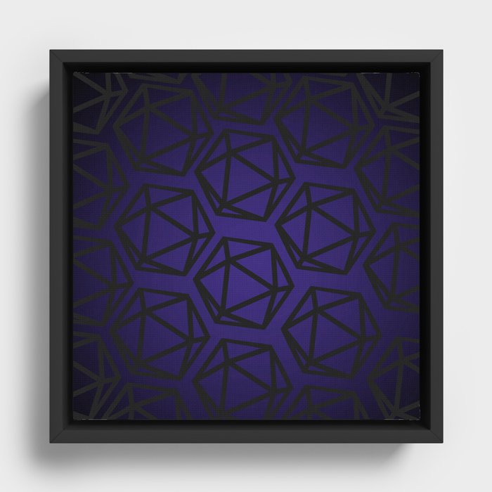 D20 Pattern - Purple Black Gradient Framed Canvas