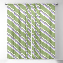 [ Thumbnail: Purple, White, and Green Colored Striped Pattern Sheer Curtain ]