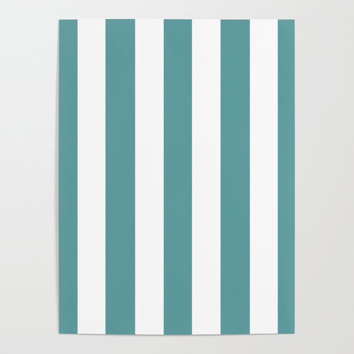 Cadet blue - solid color - white vertical lines pattern Poster