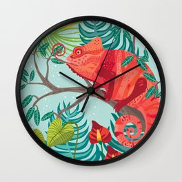 The Red Chameleon  Wall Clock | Animal, Nature, Children, Illustration 