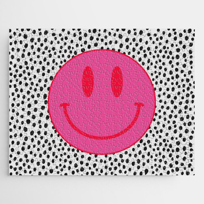 Make Me Smile - Cute Preppy Vsco Smiley Face on Black and White Jigsaw Puzzle