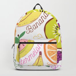 Summer Print Backpack | Banana, Acrylic, Mango, Watercolor, Strawberry, Watermelon, Fruits, Cherry, Kiwi, Typography 