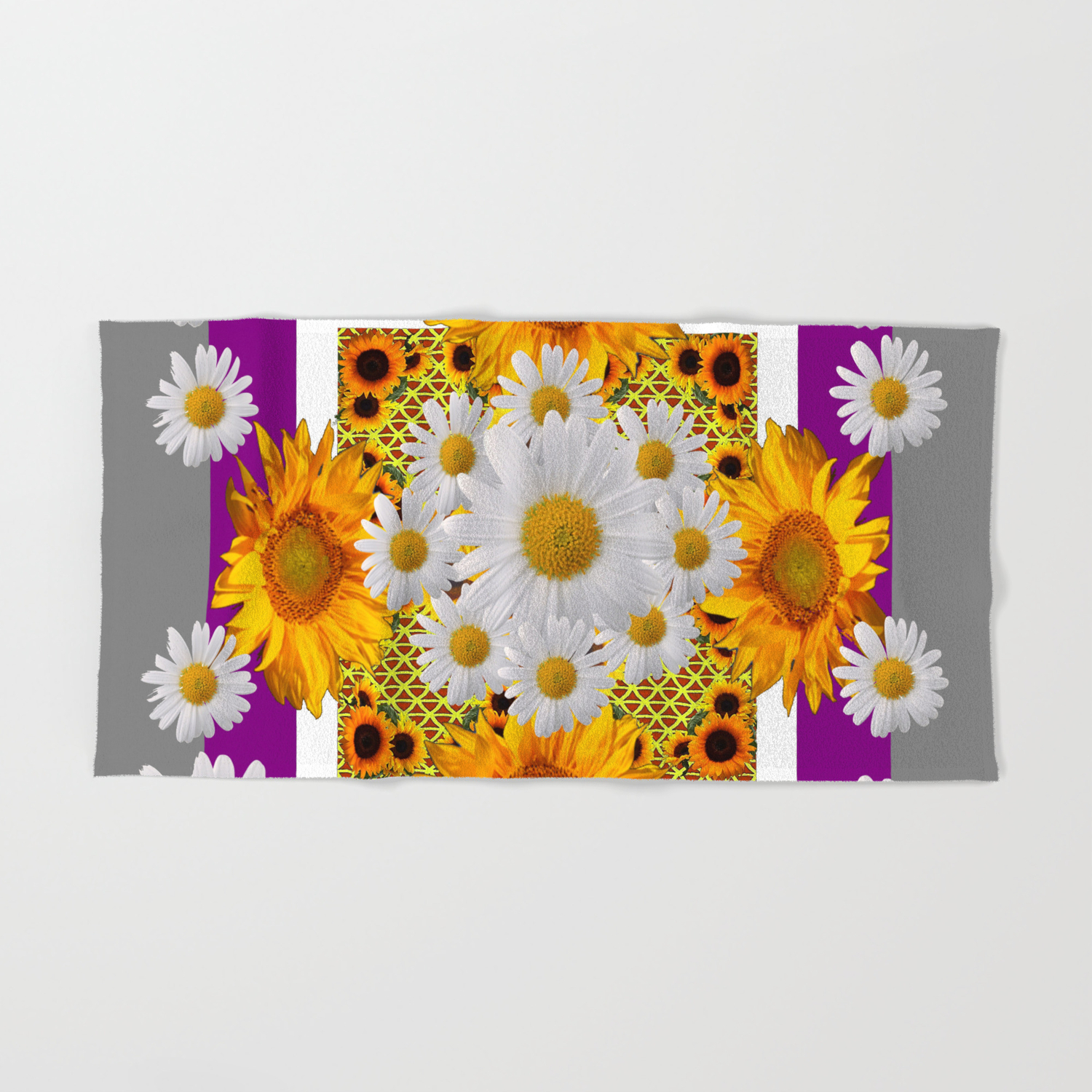 Grey White Daisies Floral Abstract Yellow Sunflowers Hand Bath Towel By Sharlesart Society6
