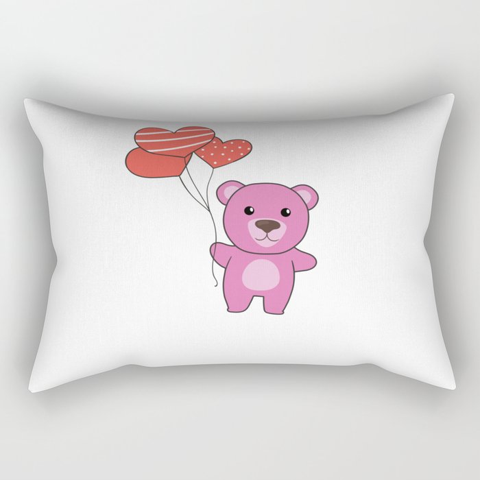 Bear Cute Animals With Hearts Balloons To Rectangular Pillow