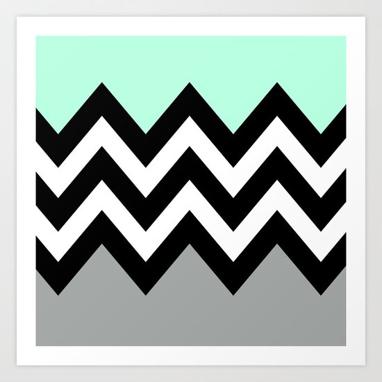 DOUBLE COLORBLOCK CHEVRON {MINT/BLACK/GRAY} Art Print