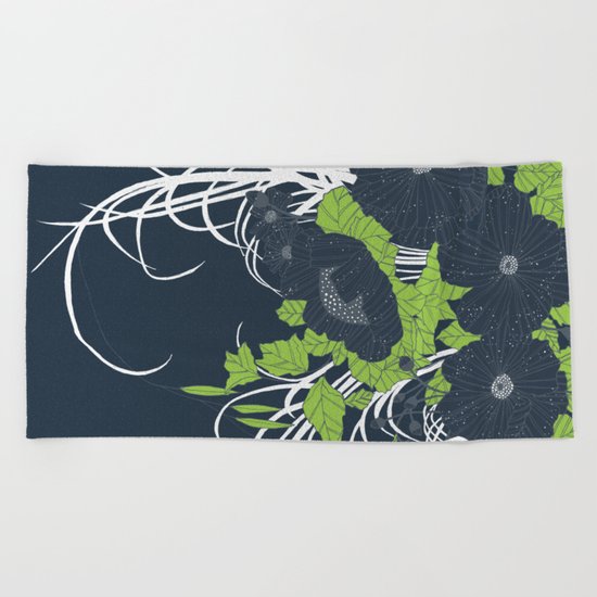 Midnight Flowers Beach Towel