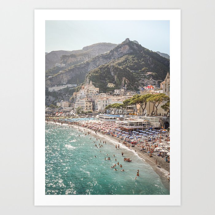 Amalfi Coast Landscape Nature Print | Summer Holiday In Italy Travel Photography Art | Amalfi Village Beach In Soft Colors Photo Art Print