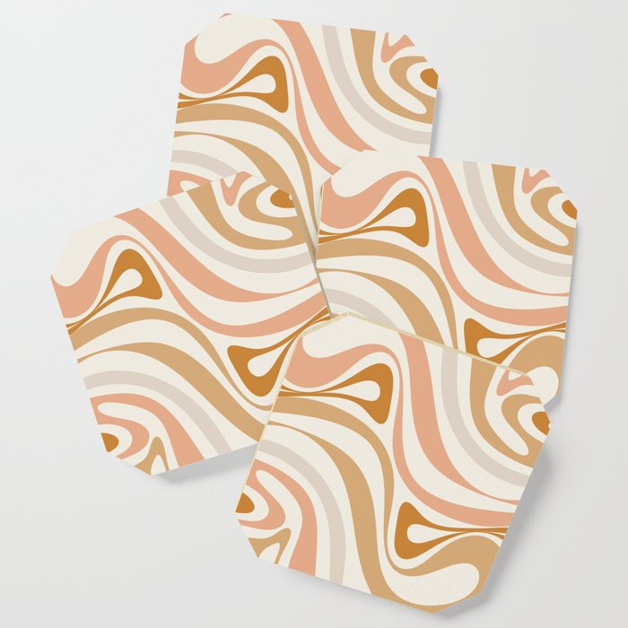 New Groove Retro Swirls Abstract Pattern in Pale Boho Blush Apricot Sand Coaster