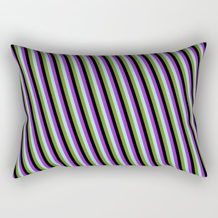 Dark Orchid, Light Blue, Green, and Black Colored Lines Pattern Rectangular Pillow