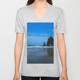 Haystack Rock Cannon Beach V Neck T Shirt