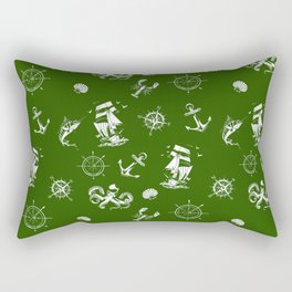 Green And White Silhouettes Of Vintage Nautical Pattern Rectangular Pillow
