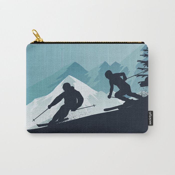 Winter Sport - Best Skiing Design Ever - Blue Background Carry-All Pouch