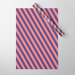 [ Thumbnail: Dark Slate Blue and Salmon Colored Lines/Stripes Pattern Wrapping Paper ]