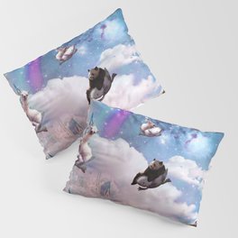 Llama Panda Riding Axolotl, Space Rainbow Clouds Pillow Sham