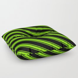 [ Thumbnail: Black & Green Colored Pattern of Stripes Floor Pillow ]