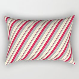 [ Thumbnail: Crimson, Dark Grey, and Light Yellow Colored Stripes Pattern Rectangular Pillow ]