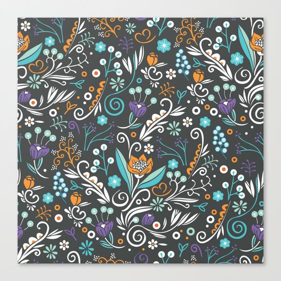 Flower circle pattern, brown Canvas Print
