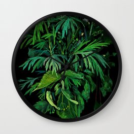 Green & Black, Summer Greenery, Floral Painting Wall Clock | Flowers, Herbarium, Contemporary, Painting, Countryside, Botanical, Northern, Nature, Foliage, Wildflowers 