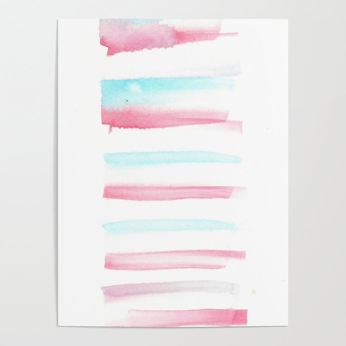 Minimalist Art Abstract Art[170105] 2 Color Study Blue Pink  |Watercolor Brush Stroke Poster