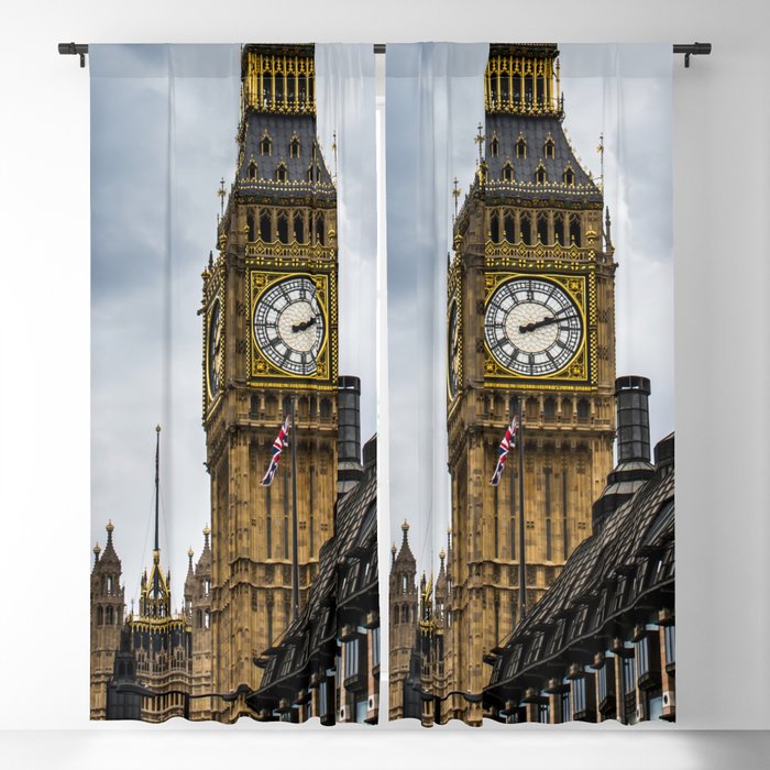 Great Britain Photography - Big Ben Under The Gray Rain Clouds Blackout Curtain