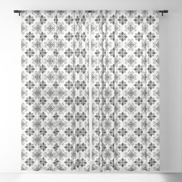 Black and white floral azulejo Sheer Curtain