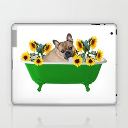Bulldog - Green Bathtub with Sunflowers Laptop Skin