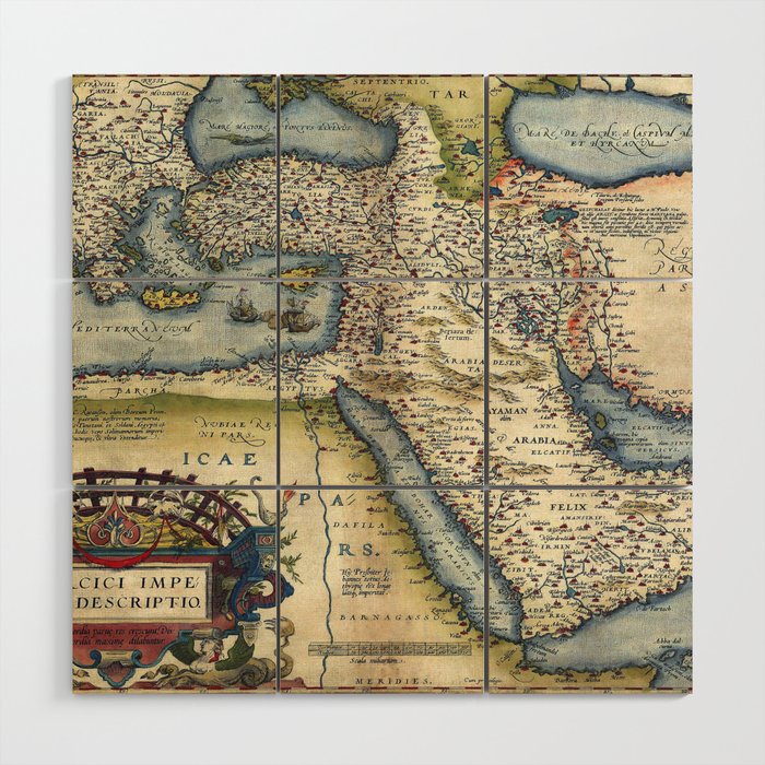 Ottoman Empire 1570 vintage pictorial map Wood Wall Art