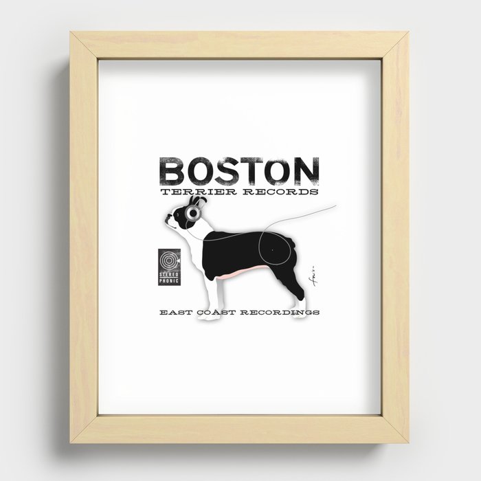 Boston Terrier dog records black and white album artwork music record  Recessed Framed Print