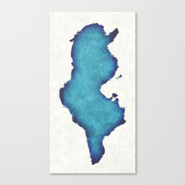 Tunisia map with drawn lines and blue watercolor illustration Canvas Print