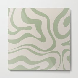 Liquid Swirl Abstract Pattern in Almond and Sage Green Metal Print