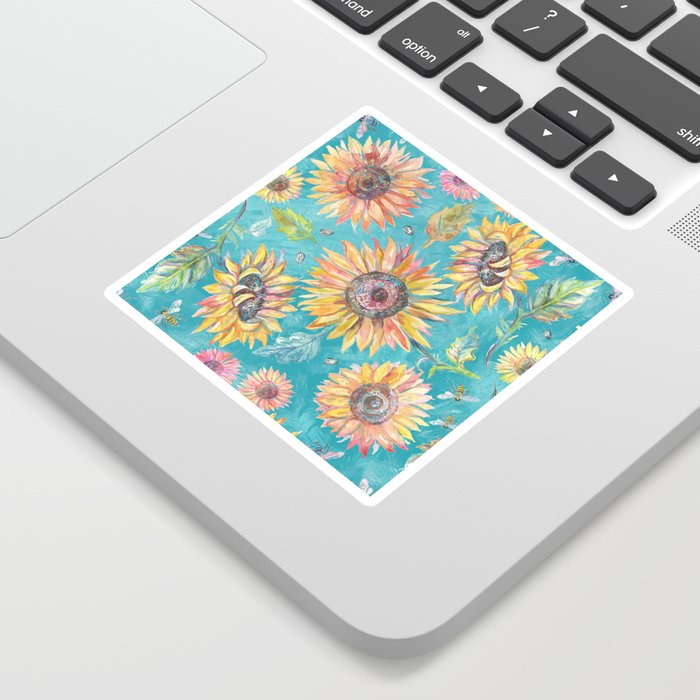 Sunflowers on Turquoise Sticker