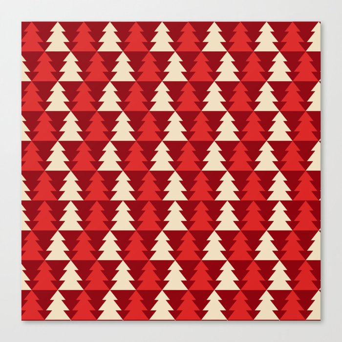Christmas Pattern Red White Tree Geometric Canvas Print