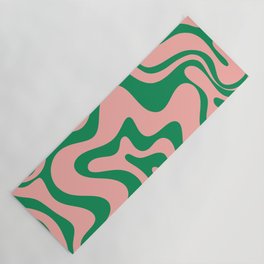 Liquid Swirl Retro Abstract Pattern in Pink and Bright Green Yoga Mat