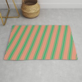 [ Thumbnail: Dark Salmon and Sea Green Colored Striped Pattern Rug ]